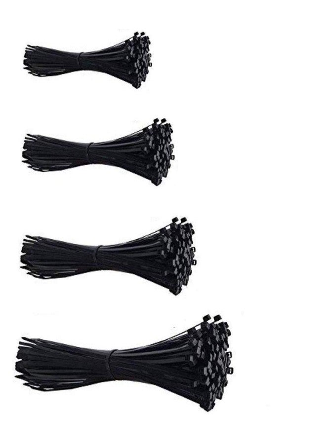 CONTACT Assorted 4, 6, 8, 10 Inch Nylon Cable Ties Zip Wire Organiser Ties, Total 300 Pieces - (Combo 4, Black) - Image 1
